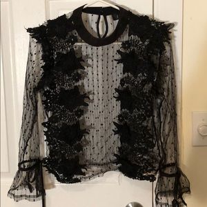 Black sheer lace top long sleeve
